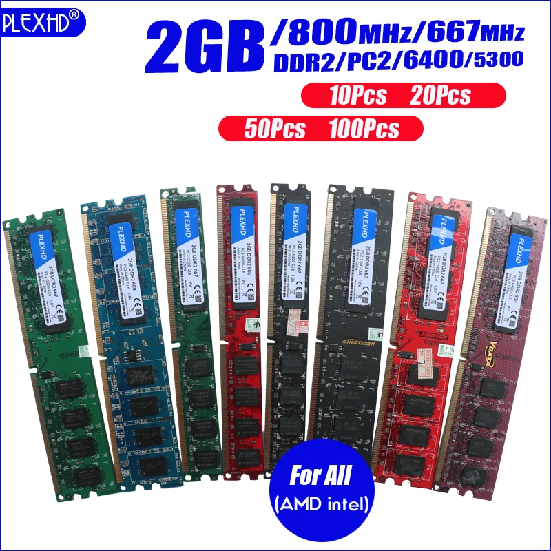 PLEXHD 10 шт. ОЗУ для настольного ПК модуль памяти DDR2 800 PC2 6400 1 Гб 2 4 (2 * Гб) совместимый