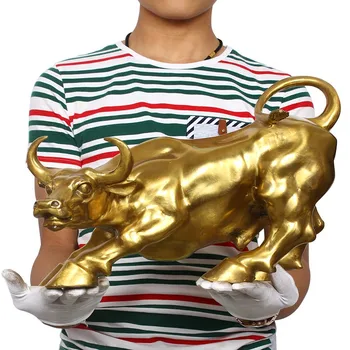 

Wholesale # office home protective-efficacious Talisman House Protection Money Drawing gold Charging Bull bronze statue