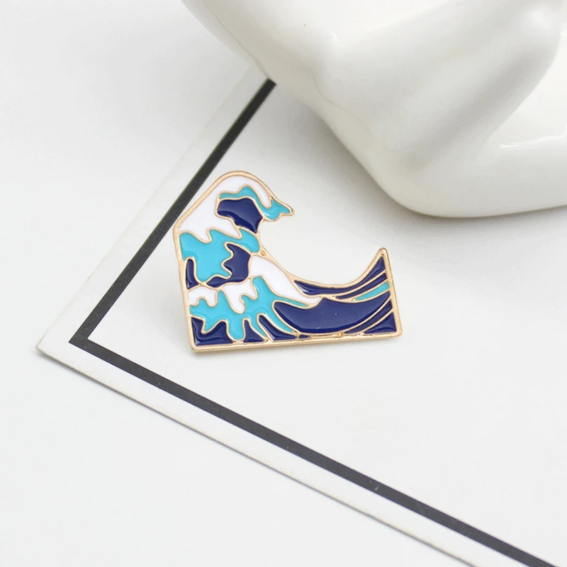 

New Cartoon Blue Wave Brooch Fashion Enamel Pin Buckle Collar Pin Pin Personality Badge Wild Clothing Accessories Cute Gift