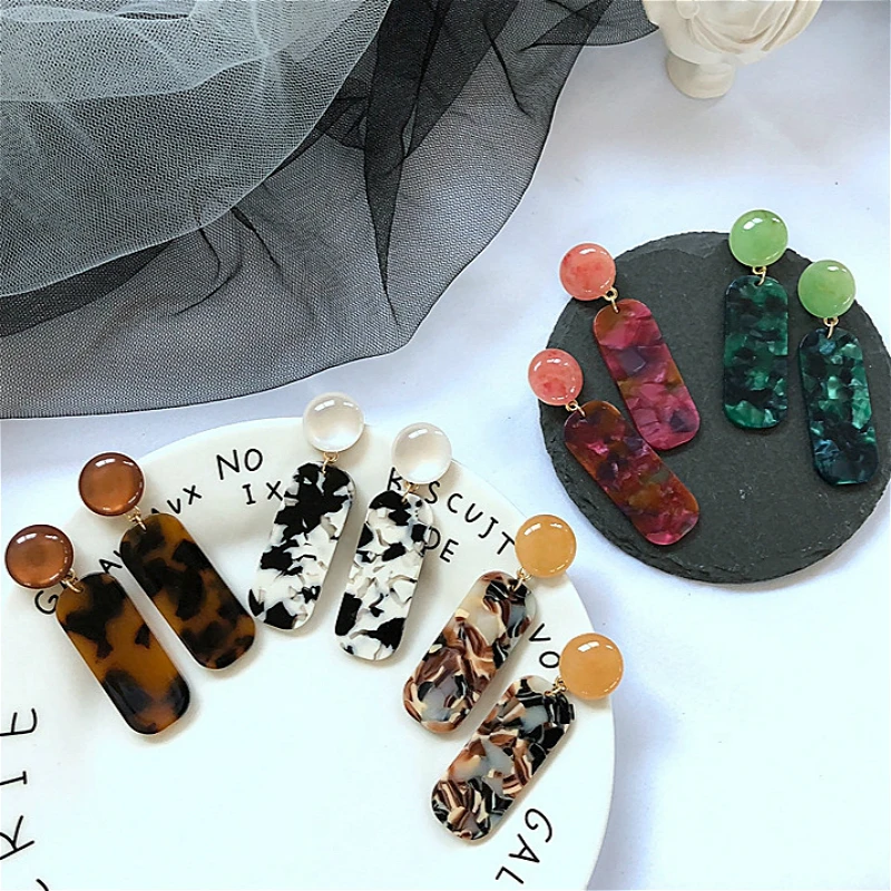 

UJBOX Japanese Korean Multicolor Leopard Acetate Drop Earrings Women Acetic Acid Geometric Temperament Dangle Earrings Wholesale