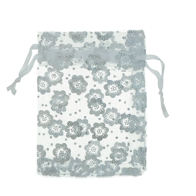 

25pcs 7cmx9cm White Flowers Organza Gift Pouch Jewelry Bags Wedding X-mas Favor Fine Gifts Package Storage Organizer