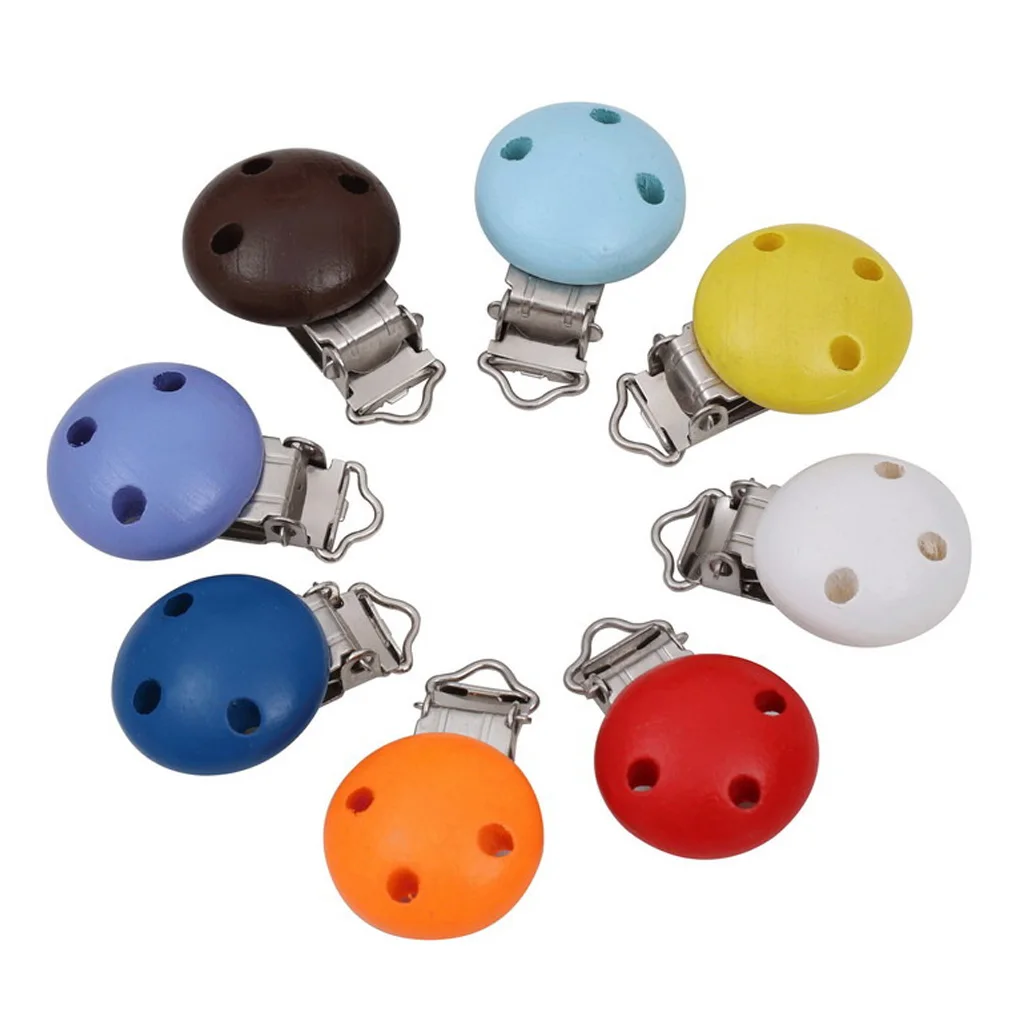 10 Pieces Baby Infant Toddler Newborn Pacifier Clips Wood Metal Holders Cute Infant Soother Clasp Feeding Supplies Bibs Burp Acc