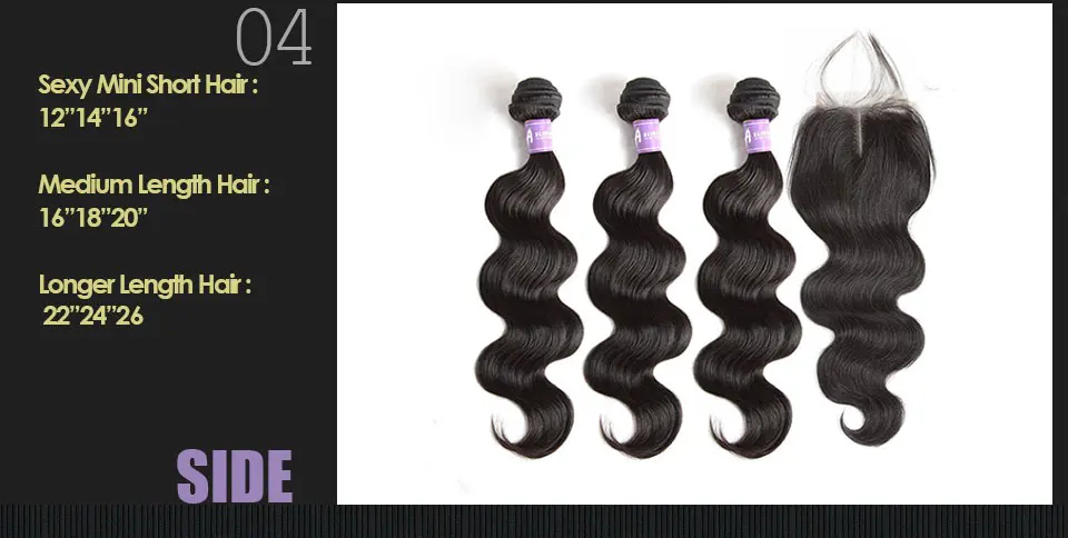 Alimice Peruvian Body Wave Hair 3 Bundles Human Hair Weave Bundles Hair Weft With Closures With Bundles Non Remy Hair Extensions (16)