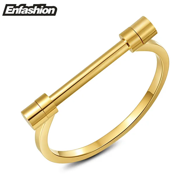 Enfashion Flat Shackle Screw Bracelet Gold Color Stainless Steel