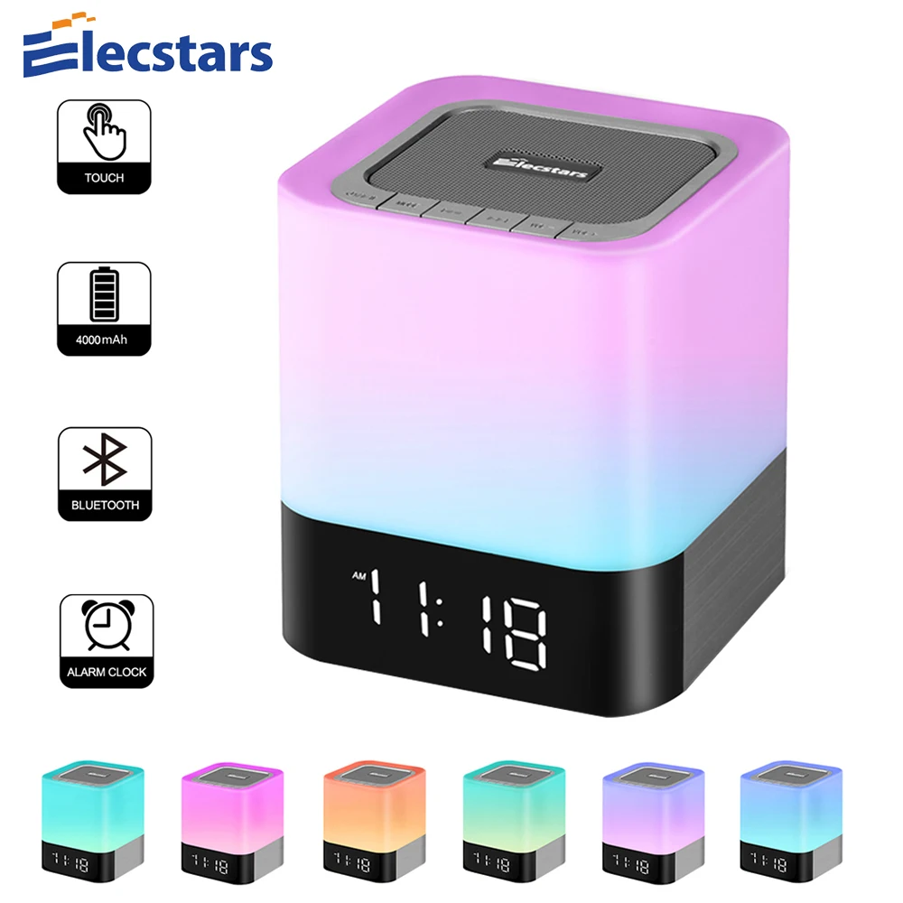 

Elecstars Bluetooth Speaker Night Light Bedside Table Lamp with timer clock Support TF&SD Card Gift for Kids Party light Speaker