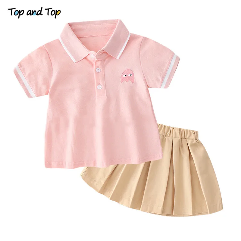 

Top and Top Fashion Kids Girls Clothing Set Summer 2018 Cotton Short Sleeve T-shirt+Tutu Skirt Casual Children Girls Clothes