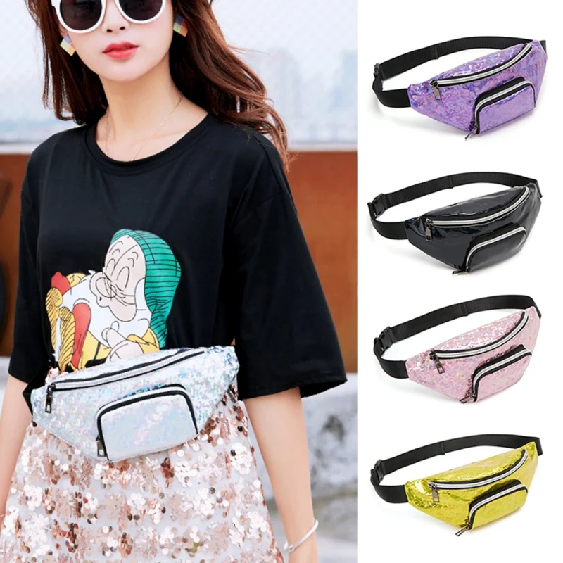 

Waist Bags Purse Women Fanny Pack Female Belt Bag Black Banana Waist Packs Laser Chest Phone Pouch