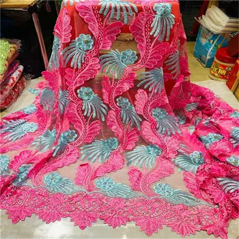 

5yards/lot Mei red High quality nigerian wedding african cord lace fabrics/most popular guipure cord lace fabric for party dress