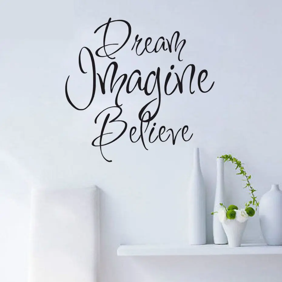 Воодушевляющие наклейки на стену цитата Dream Imagine виниловая черная настенная