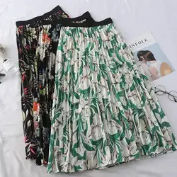 Для женщин Винтаж цветочные принты Юбки-миди Mujer эластичный пояс 6 дизайн ретро женские Повседневное летние плиссированные юбки T197