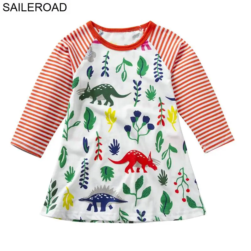SAILEROAD/платье с карманами и рисунком динозавра; Vestidos; вечернее платье с рисунком для девочек; элегантное платье для малышей; платье с длинными рукавами для детей 6 лет
