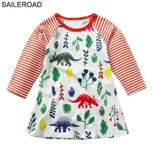 SAILEROAD/платье с карманами и рисунком динозавра; Vestidos; вечернее платье с рисунком для девочек; элегантное платье для малышей; платье с длинными рукавами для детей 6 лет