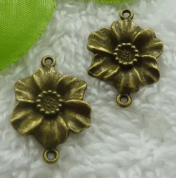 

160 pieces antique bronze flower connectors 30x27mm #2185