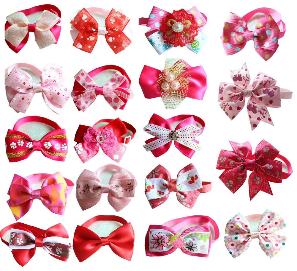 

New 50pcs Mix many Style girl Dog Bow Ties Pet Necktie Popular Design Bowtie Collar Pet Puppy Accessories Dog wedding Supplies