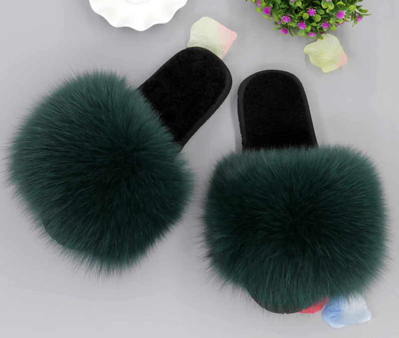 

Fashion Women Indoor/Outdoor Real Fox Fur Plushed Trimed Wool Winter Slippers