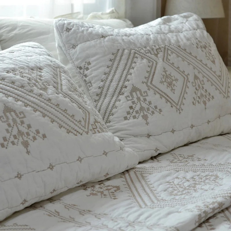 CHAUSUB французский мыть хлопок одеяло набор 3 шт. Роскошный белый покрывало вышитые покрывала подушки Shams Покрывало постельное бельё, Королевский размер