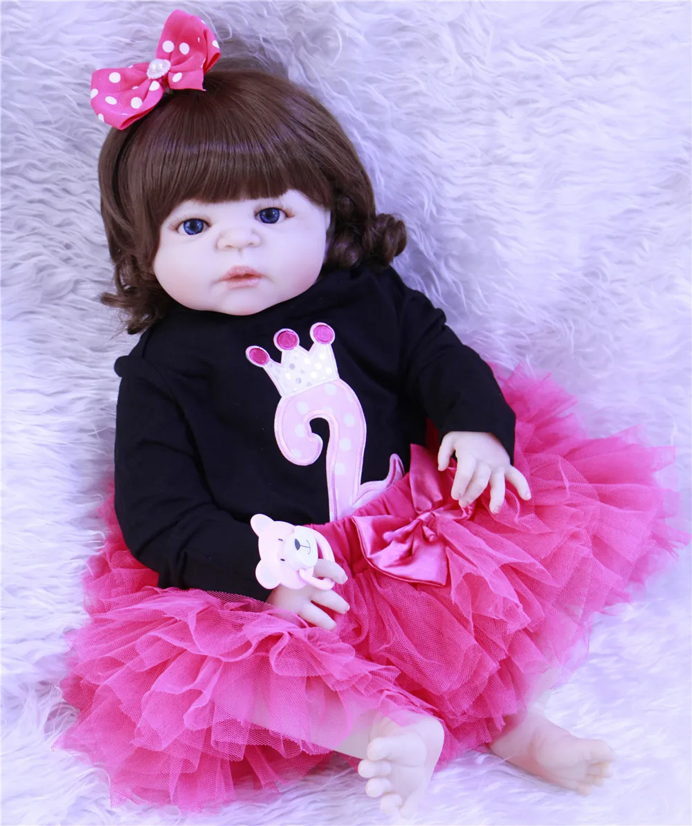 

Bebe born girl princess dolls 23" completa silicone reborn baby dolls BJD bathe toy doll menina bonecas alive fake baby