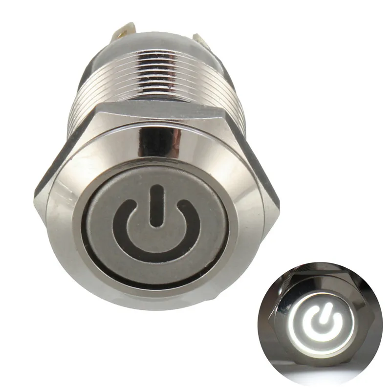 1 шт. 12 мм водонепроницаемый металлический плоский кнопочный переключатель мгновенного типа пусковой переключатель с светодиодный