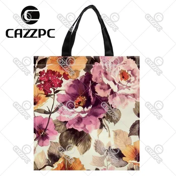 

Vintage Elegant Watercolor Peony Flowers Print individual Nylon Oxford Reusable Shopping Bag Gift Foldable Bag Eco Bag Pack of 2