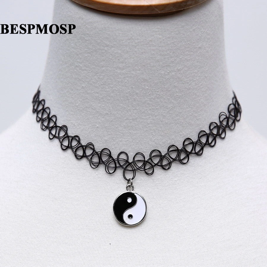 Bespmosp 24PCS/Lot Wholesale Black Gothic Choker Necklace Stretch Elastic Collar Women Girls