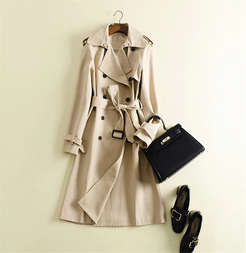 Ceintures Survêtement Manches Automne Double Boutonnage 2018 down Trench Mode À Femmes Poches Corée Manteau Collar Turn Vintage Longues w4T7nFq