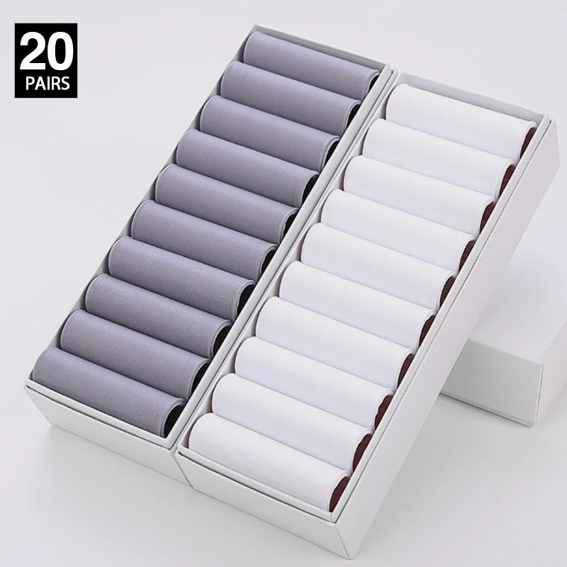Blue and White HSS 20 пар, деловые мужские шелковые носки, износостойкие дышащие носки, ультра-тонкие крутые нейлоновые мужские носки, прозрачные чулки - Цвет: Blue and White