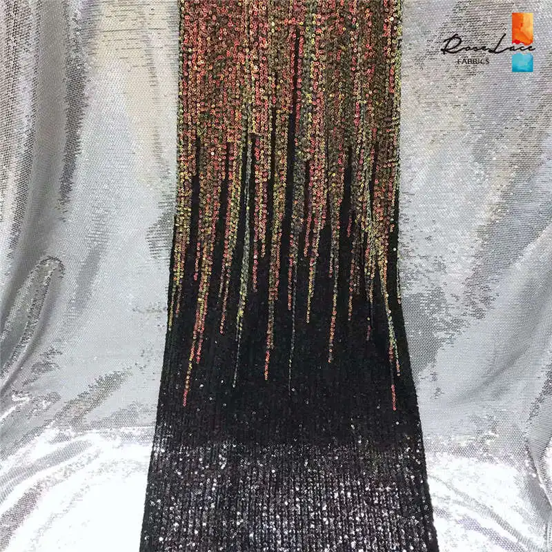 as picture Blue Gradient Color Sequins Net Lace Fabric Fashion Style Indian Wedding Bride Dresses Laces Guinea Lagos Sequined Mesh Fabrics - Цвет: as picture