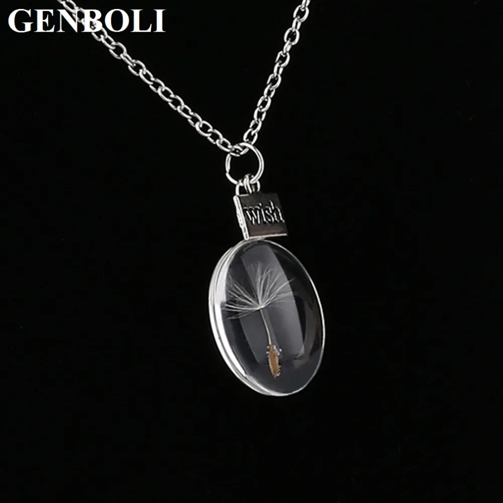 

Fashion Lovely Pure Handmade Custom Oval Pendant Necklace Beatiful Natural Dried Flowers Dandelion Nice fashion jewelry