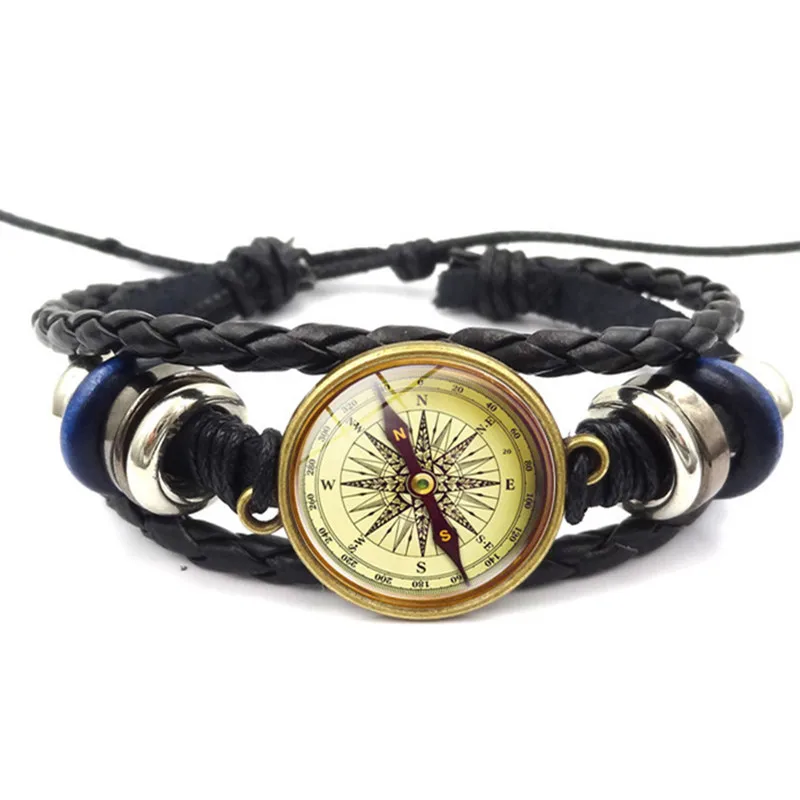 DIEZI Handmade Retro compass Black Bracelet For Men Women Weave Glass