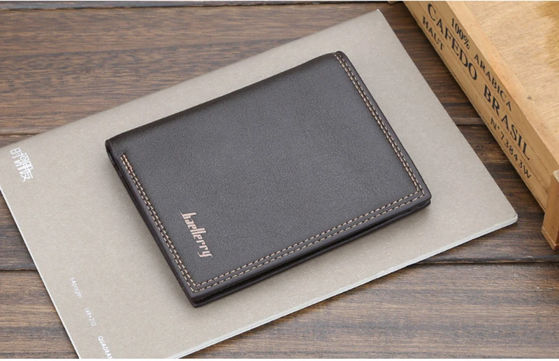 Мужской короткий кошелек повседневный pu кожаный держатель для карт черный мужской брендовый кошелек
