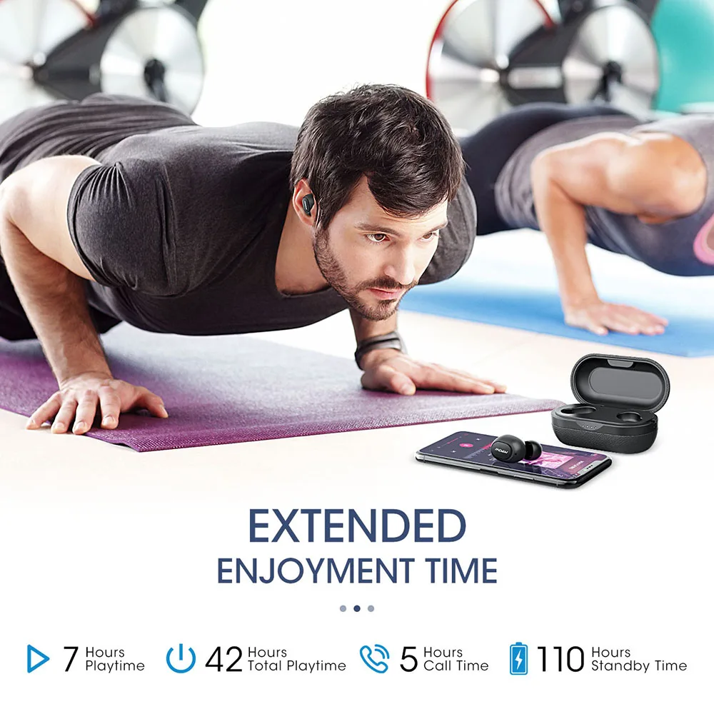 Mpow T5 TWS Bluetooth 5.0 Earphone 3D Stereo Wireless Handsfree Earphones IPX7 Waterproof Mini AptX Earphone With 36H Play Time