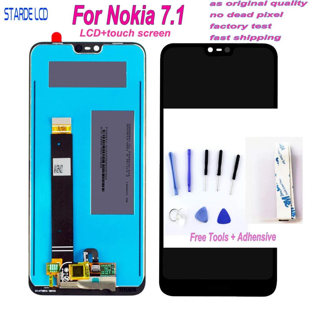

100% Original For Nokia 7.1 LCD Display Touch Panel Screen For Nokia 7.1 5.84" LCD Digitizer Replacement Spare + Tools Adhensive