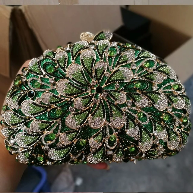 Women Pink/Green/Red/Blue Color Flower Crystal Evening Bag Women Formal Dinner Stones Handbag Wedding Bridal Clutch Purse Bags 1