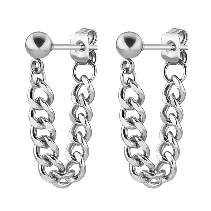 

Korean Men Women Punk Earring Titanium steel chain eardrop pendant ear jewelry simple Stainless Steel Personality Earring
