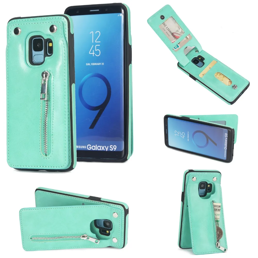 

Retro PU Flip Leather Case For Samsung Galaxy S8 S8plus Multi Card Holders Cover for Samsung S9 S9plus Zipper Wallet Phone Shell