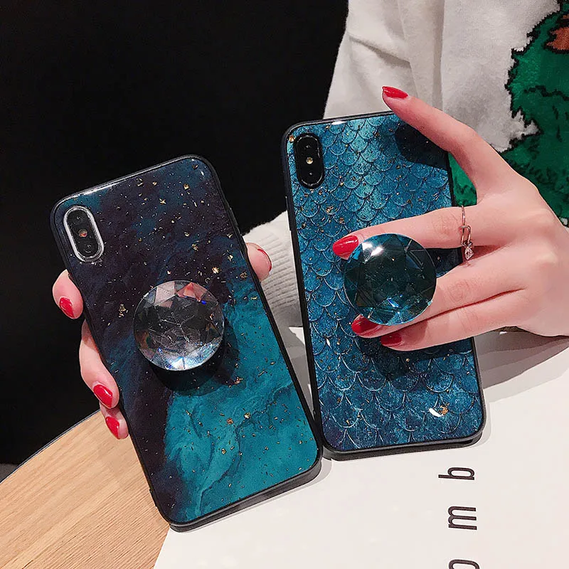 

Epoxy Marble Phone Case On for iPhone 6S 7 Case Glossy Rhinestone Bracket Shockproof Cover for iPhone X XS Max XR Phone Coque