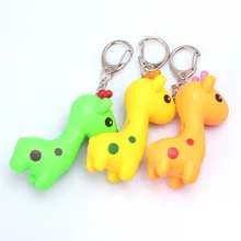 new cute colorful Giraffe keychain LED sound key chain animal key pendant LED Flashlight creative gift wholesale