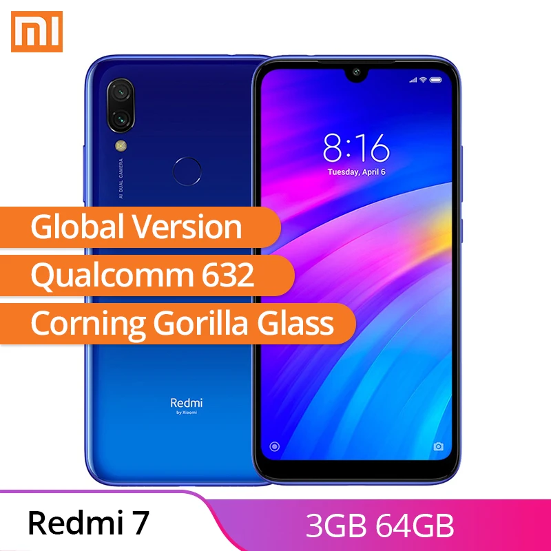 

Global Version Xiaomi Redmi 7 3GB 64GB Android 9.0 Qualcomm 632 Octa Core WaterDrop Screen 3900mAh Mobile Phone