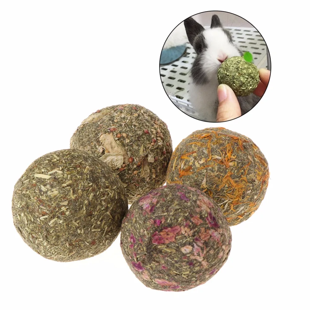 2pcs font b Pet b font Hamster Chew Teeth Grinding Ball Natural Grass Play Toys For