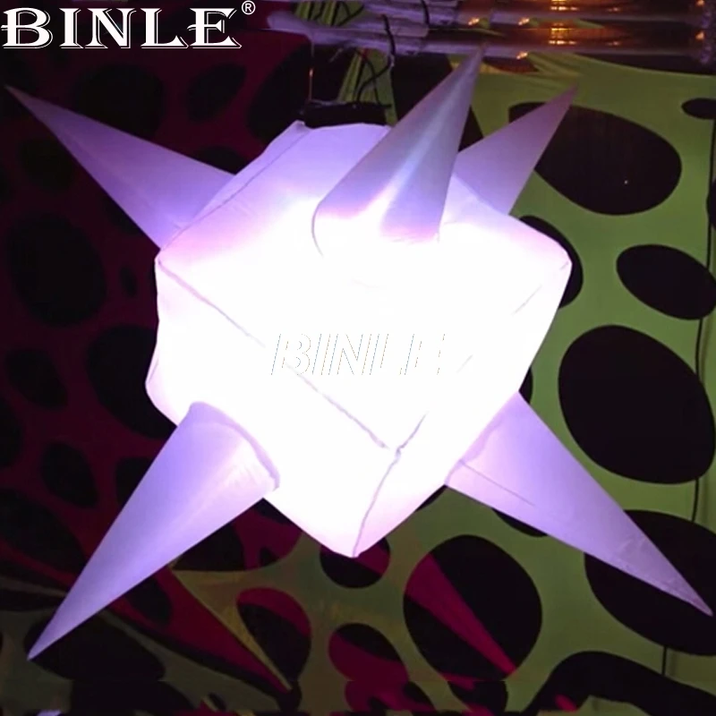 

2pcs/1lot 1mDia nice RGB LED lighting inflatable cube balloon inflatable star with horns for party decoration