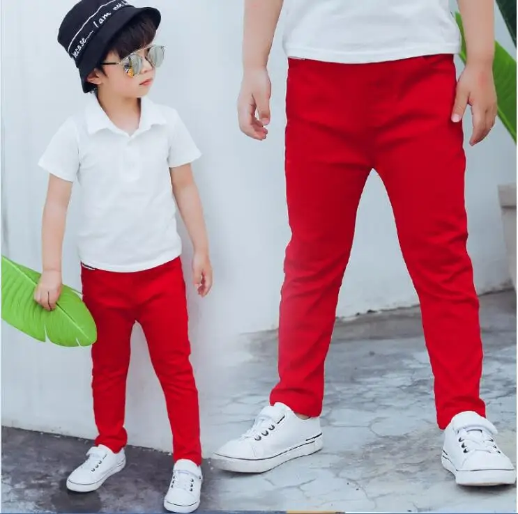 Boy's and Girl white trousers new children's black casual pants boy slim feet red green black 2-10 years old - Цвет: Красный