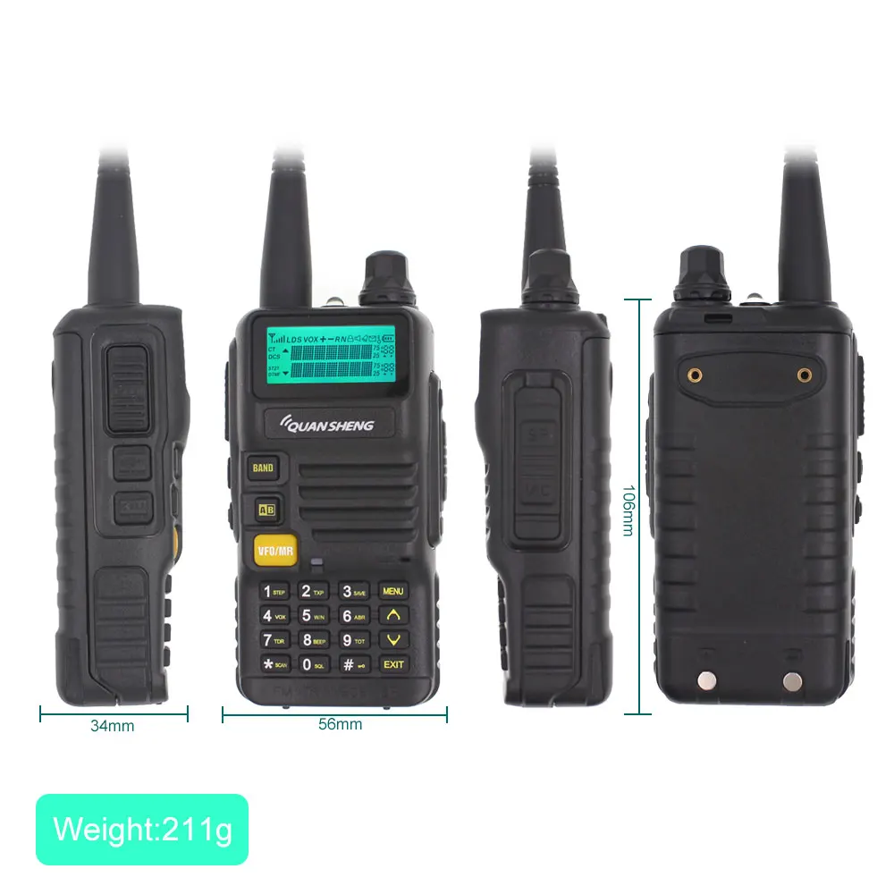 QuanSheng UV-R50 портативная рация UHF VHF 5W двухсторонняя рация 2000mAh Портативная радиоантенна