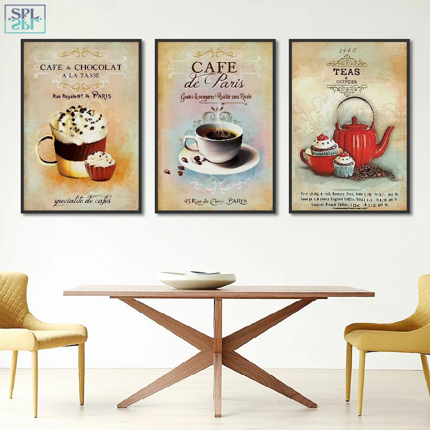 SPLSPL Abstract Ornamentation Retro Kitchen Room Decor Coffee Dessert Wall Art A4 Print Canvas ...