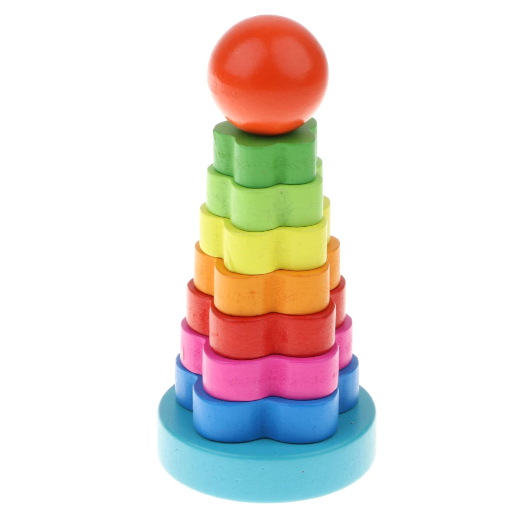 Wooden Rainbow Rings Stacking Tower for Kids, Early Educational Toys for Baby Girls Toddlers Boys Baby Toys