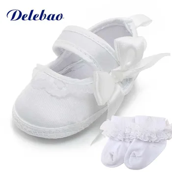 

Delebao White Christening/Baptism Baby Shoes Unique Serious Solemn Ceremony + Baptism Socks For Newborn Baby