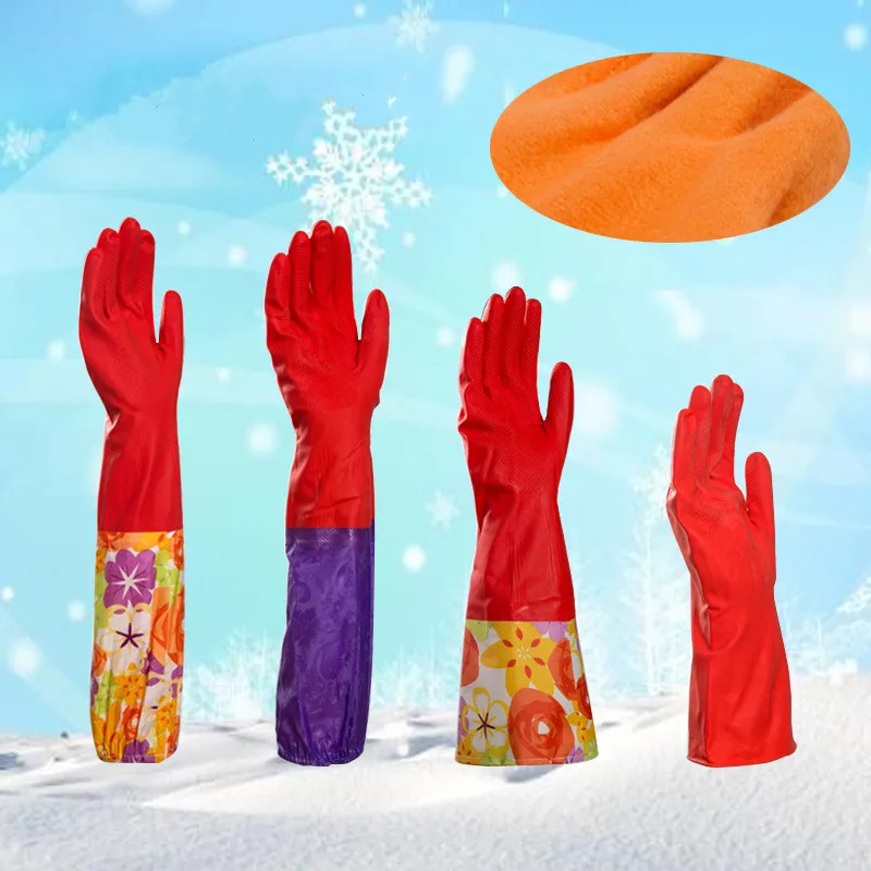 

Durable Waterproof Household Warm Dishwashing Glove Water Dust Stop Cleaning Rubber Velvet Lining Latex Glove