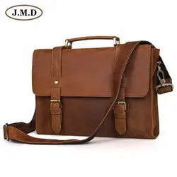 Винтаж коричневый цвет JMD для мужчин пояса из натуральной кожи Портфели портфель Деловые сумки сумка # 6076B