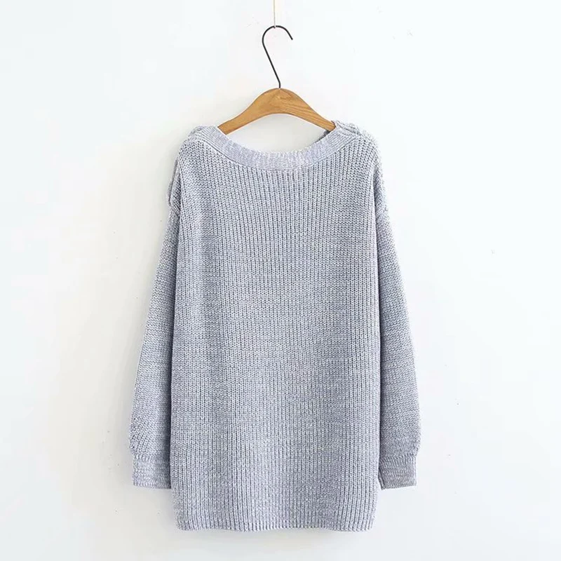 Slash Neck Sweaters Autumn Style Women Plus Size 5XL Buttons Long Sleeve Sweater Knitted Pullovers KKFY2469