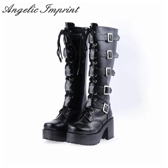 Giapponese Harajuku Piattaforma Tacco Grosso Stivali Cosplay Delle Giapponese Harajuku Piattaforma Tacco Grosso Delle Stivali Cosplay Delle Grosso 3a8458