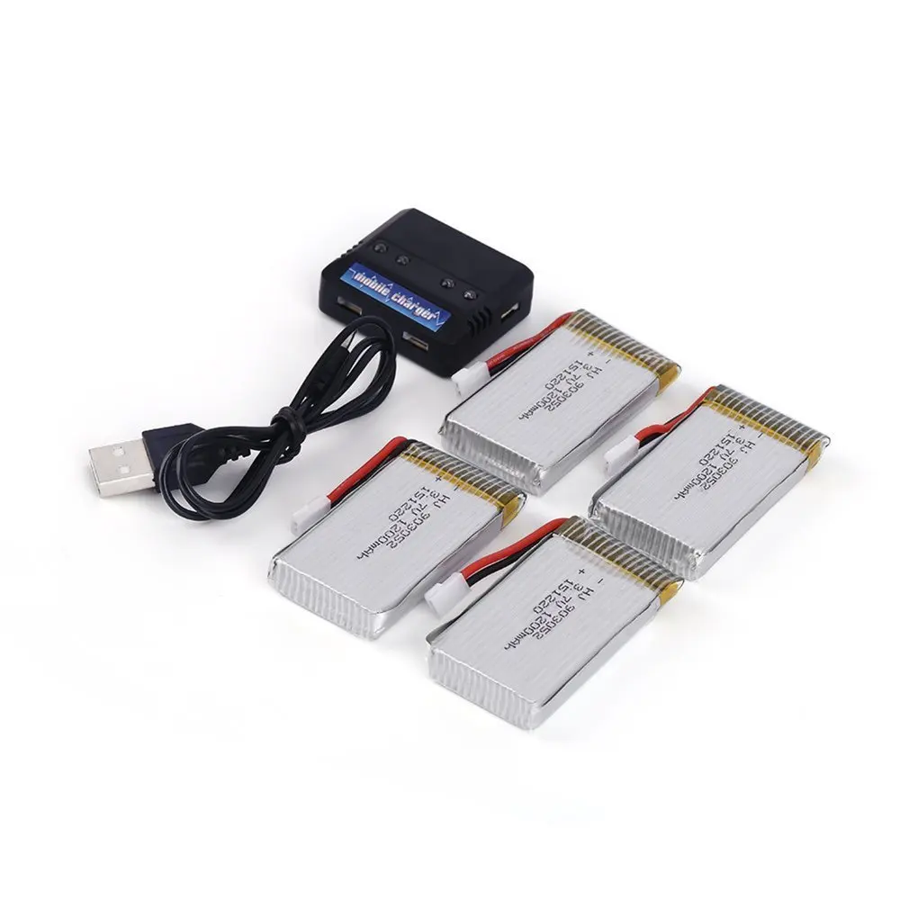 

4pcs 3.7V 1200mAh Battery with 4-in-1 Charger Remote Control Drone Replacement Parts for Syma X5 X5C X5SC RC Quadcopter